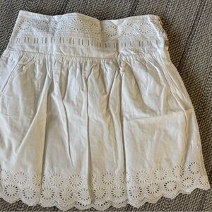 Roxy White Eyelet Skirt with Wood Colored Buttons